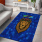 Tanzania Simba Lion Area Rug - Floral Crown and Blue Mosaic Design