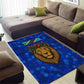 Tanzania Simba Lion Area Rug - Floral Crown and Blue Mosaic Design