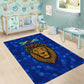 Tanzania Simba Lion Area Rug - Floral Crown and Blue Mosaic Design