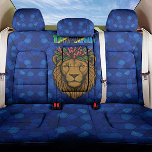 Tanzania Simba Lion Back Car Seat Cover - Floral Crown and Blue Mosaic Design