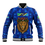 Tanzania Simba Lion Baseball Jacket - Floral Crown and Blue Mosaic Design