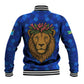 Tanzania Simba Lion Baseball Jacket - Floral Crown and Blue Mosaic Design