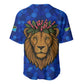Tanzania Simba Lion Baseball Jersey - Floral Crown and Blue Mosaic Design