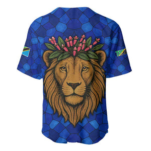 Tanzania Simba Lion Baseball Jersey - Floral Crown and Blue Mosaic Design