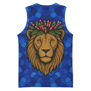 Tanzania Simba Lion Basketball Jersey - Floral Crown and Blue Mosaic Design - African Pride