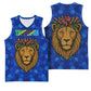Tanzania Simba Lion Basketball Jersey - Floral Crown and Blue Mosaic Design - African Pride