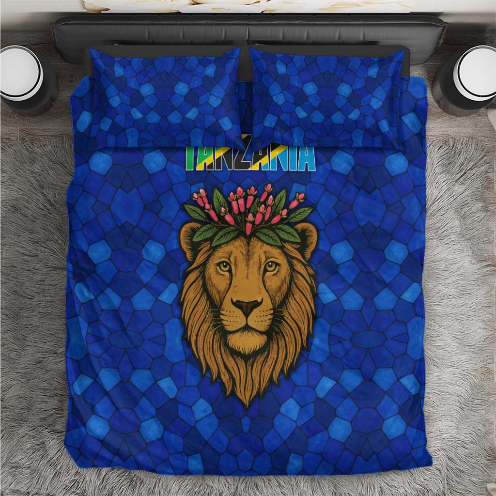 Tanzania Simba Lion Bedding Set - Floral Crown and Blue Mosaic Design