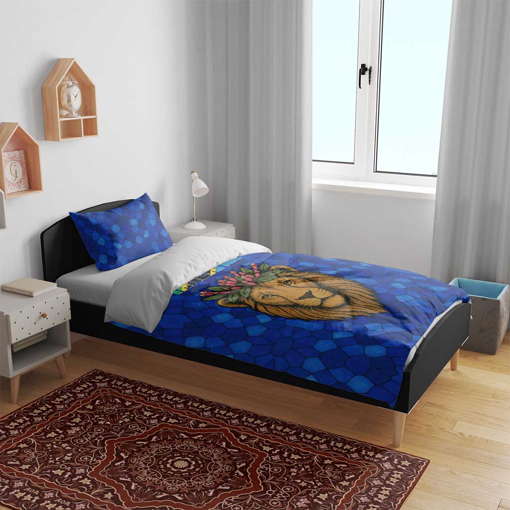 Tanzania Simba Lion Bedding Set - Floral Crown and Blue Mosaic Design