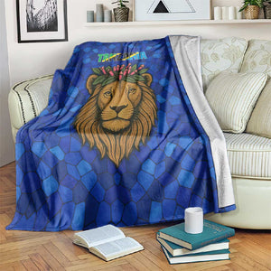 Tanzania Simba Lion Blanket - Floral Crown and Blue Mosaic Design