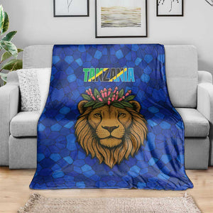 Tanzania Simba Lion Blanket - Floral Crown and Blue Mosaic Design