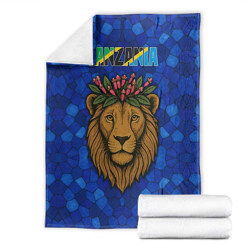Tanzania Simba Lion Blanket - Floral Crown and Blue Mosaic Design