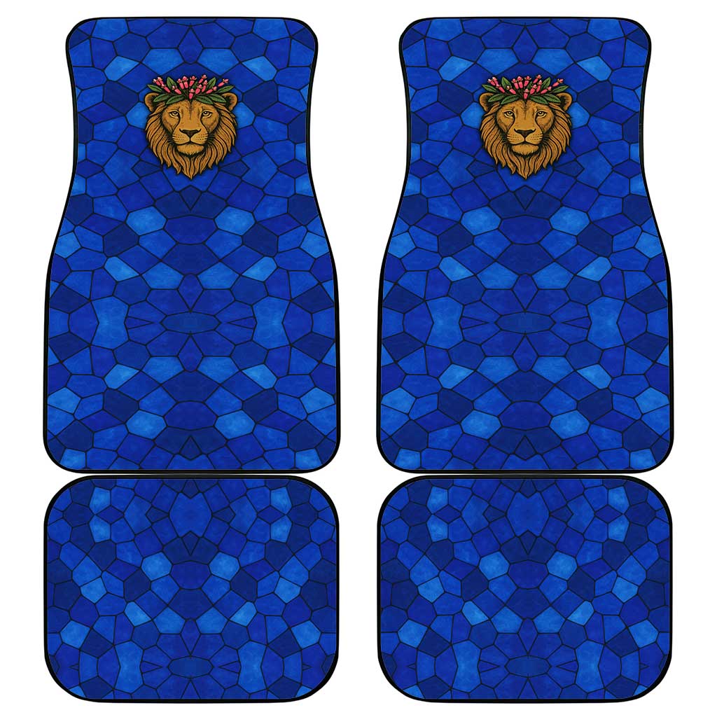 Tanzania Simba Lion Car Mats - Floral Crown and Blue Mosaic Design
