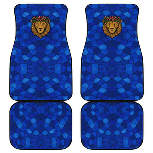 Tanzania Simba Lion Car Mats - Floral Crown and Blue Mosaic Design