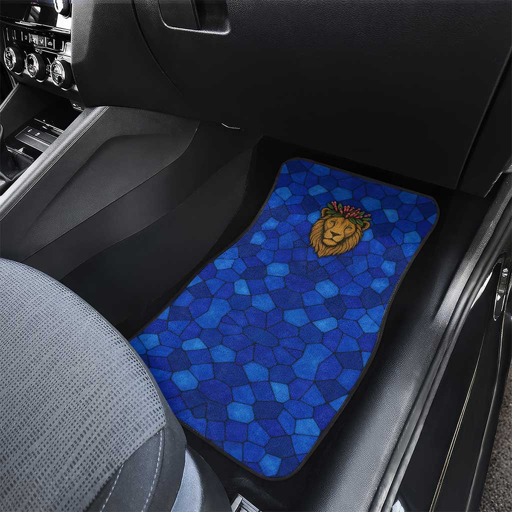 Tanzania Simba Lion Car Mats - Floral Crown and Blue Mosaic Design