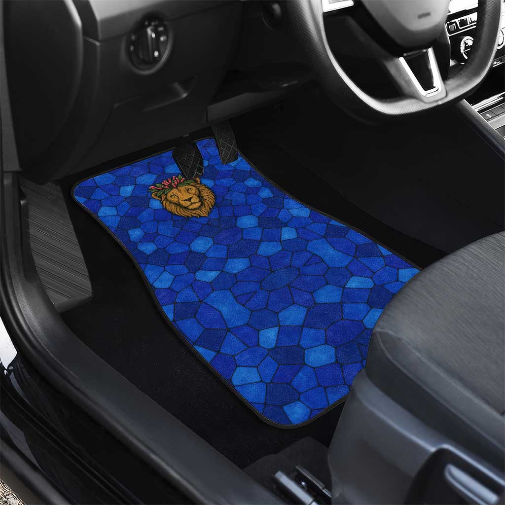 Tanzania Simba Lion Car Mats - Floral Crown and Blue Mosaic Design