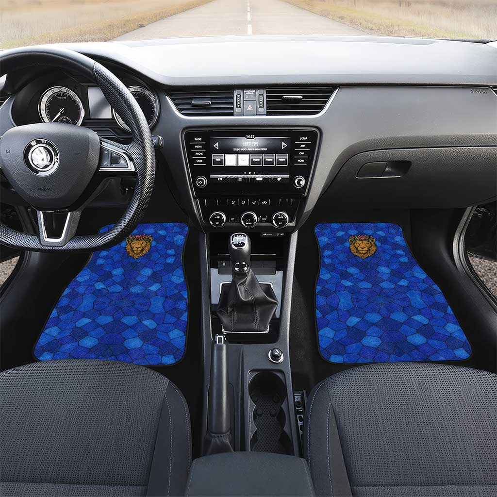 Tanzania Simba Lion Car Mats - Floral Crown and Blue Mosaic Design