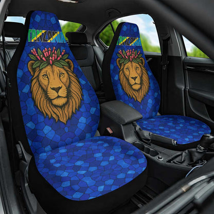 Tanzania Simba Lion Car Seat Cover - Floral Crown and Blue Mosaic Design