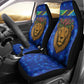 Tanzania Simba Lion Car Seat Cover - Floral Crown and Blue Mosaic Design