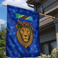 Tanzania Simba Lion Garden Flag - Floral Crown and Blue Mosaic Design