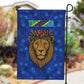 Tanzania Simba Lion Garden Flag - Floral Crown and Blue Mosaic Design
