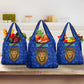 Tanzania Simba Lion Grocery Bag - Floral Crown and Blue Mosaic Design