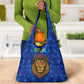 Tanzania Simba Lion Grocery Bag - Floral Crown and Blue Mosaic Design