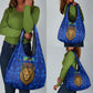 Tanzania Simba Lion Grocery Bag - Floral Crown and Blue Mosaic Design