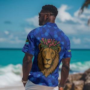 Tanzania Simba Lion Hawaiian Shirt - Floral Crown and Blue Mosaic Design
