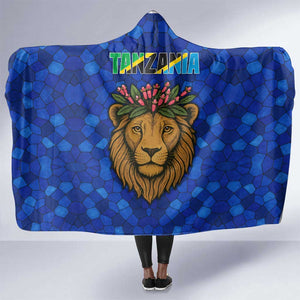 Tanzania Simba Lion Hooded Blanket - Floral Crown and Blue Mosaic Design