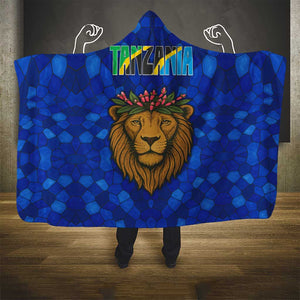 Tanzania Simba Lion Hooded Blanket - Floral Crown and Blue Mosaic Design