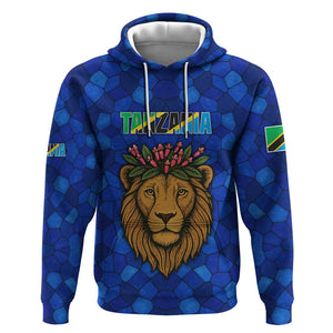 Tanzania Simba Lion Hoodie - Floral Crown and Blue Mosaic Design