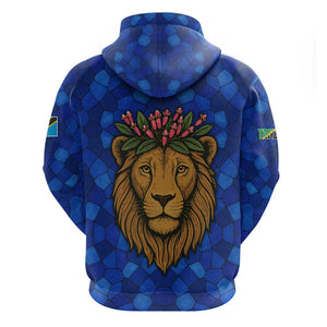 Tanzania Simba Lion Hoodie - Floral Crown and Blue Mosaic Design