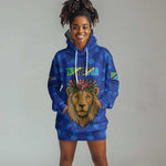 Tanzania Simba Lion Hoodie Dress - Floral Crown and Blue Mosaic Design