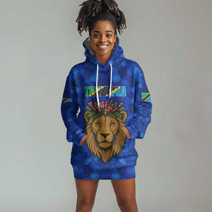 Tanzania Simba Lion Hoodie Dress - Floral Crown and Blue Mosaic Design