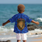 Tanzania Simba Lion Kid Hawaiian Shirt - Floral Crown and Blue Mosaic Design