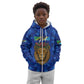 Tanzania Simba Lion Kid Hoodie - Floral Crown and Blue Mosaic Design
