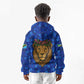 Tanzania Simba Lion Kid Hoodie - Floral Crown and Blue Mosaic Design