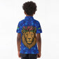 Tanzania Simba Lion Kid Polo Shirt - Floral Crown and Blue Mosaic Design