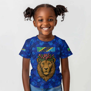 Tanzania Simba Lion Kid T shirt - Floral Crown and Blue Mosaic Design