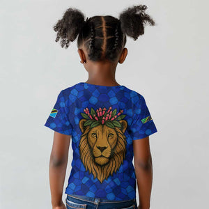 Tanzania Simba Lion Kid T shirt - Floral Crown and Blue Mosaic Design