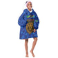 Tanzania Simba Lion Kid Wearable Blanket Hoodie - Floral Crown and Blue Mosaic Design
