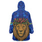 Tanzania Simba Lion Kid Wearable Blanket Hoodie - Floral Crown and Blue Mosaic Design