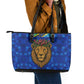 Tanzania Simba Lion Leather Tote Bag - Floral Crown and Blue Mosaic Design