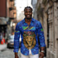 Tanzania Simba Lion Long Sleeve Button Shirt - Floral Crown and Blue Mosaic Design