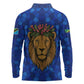 Tanzania Simba Lion Long Sleeve Polo Shirt - Floral Crown and Blue Mosaic Design