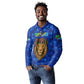 Tanzania Simba Lion Long Sleeve Polo Shirt - Floral Crown and Blue Mosaic Design