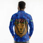 Tanzania Simba Lion Long Sleeve Polo Shirt - Floral Crown and Blue Mosaic Design