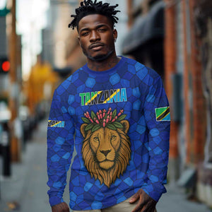 Tanzania Simba Lion Long Sleeve Shirt - Floral Crown and Blue Mosaic Design