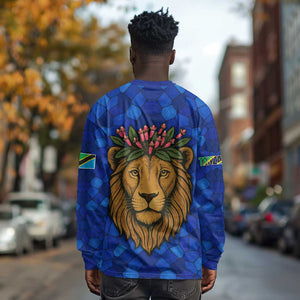 Tanzania Simba Lion Long Sleeve Shirt - Floral Crown and Blue Mosaic Design