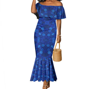 Tanzania Simba Lion Mermaid Dress - Floral Crown and Blue Mosaic Design